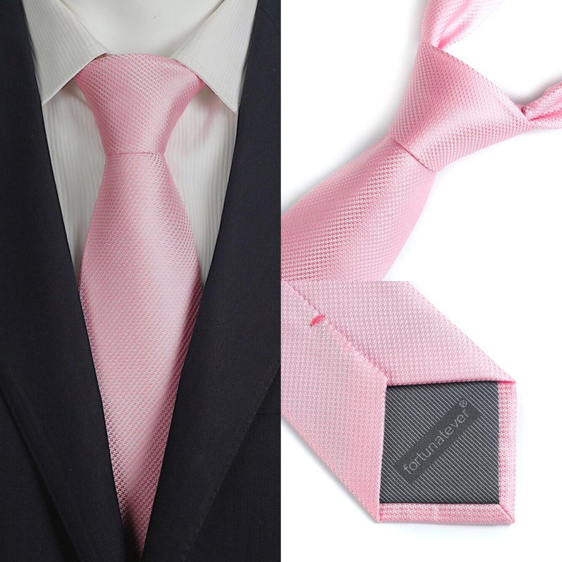 fortunatever Rosy Pink For Men,Mens Solid Necktie With Pocket Square+Gift Box,58"Ã—3.35" - Image 3